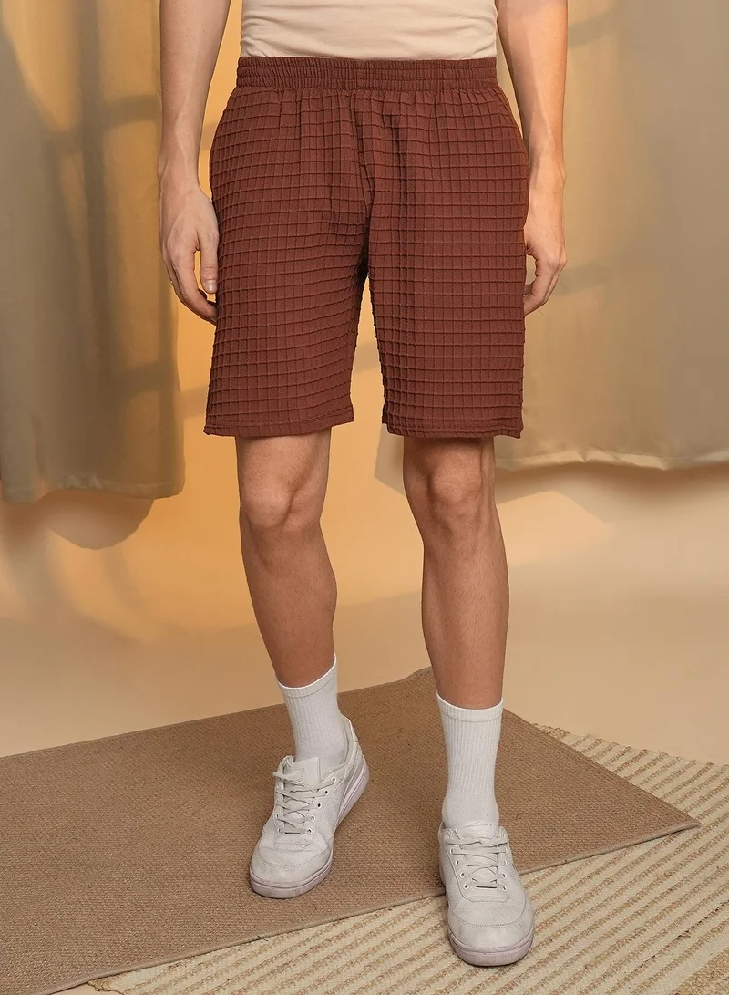 CAHOOT  Men's Chocolate Brown Waffle-Textured Co-Ord Set For Casual Wear | Cuban Collar | Short Sleeve | Button Closure | Co-Ords Crafted With Comfort Fit For Everyday Wear for Men | Best Price UAE